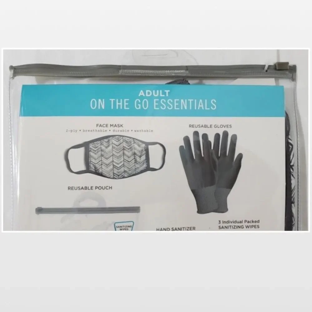 New ABG Accessories Mask Gloves Wipes Adult Travel Kit Grey White 8 Piece NWT